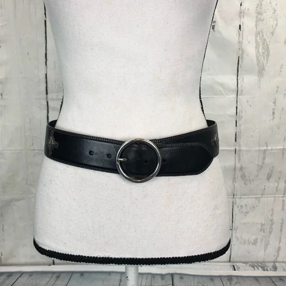 Brighton Black Embellished Embroidered Leather Belt Silver Buckle Medium… - Picture 14 of 15